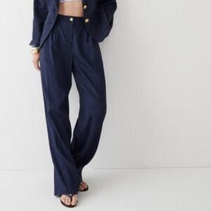 NWT Marie Marot X J. Crew Wide Leg Pant Stretch Italian Linen Blend Navy Size 22